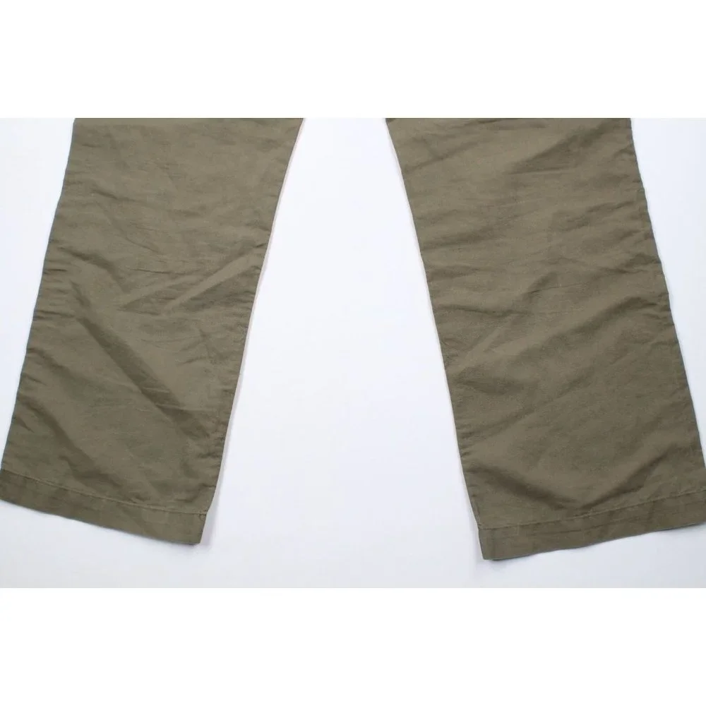 Vintage Banana Republic Mens 33x30 Flat Front Linen Wide Leg Chino Pants Olive